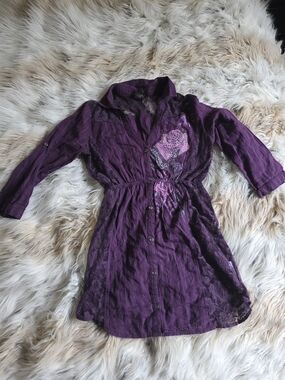 Vanity Purple Button-Front Floral Shirt Dress